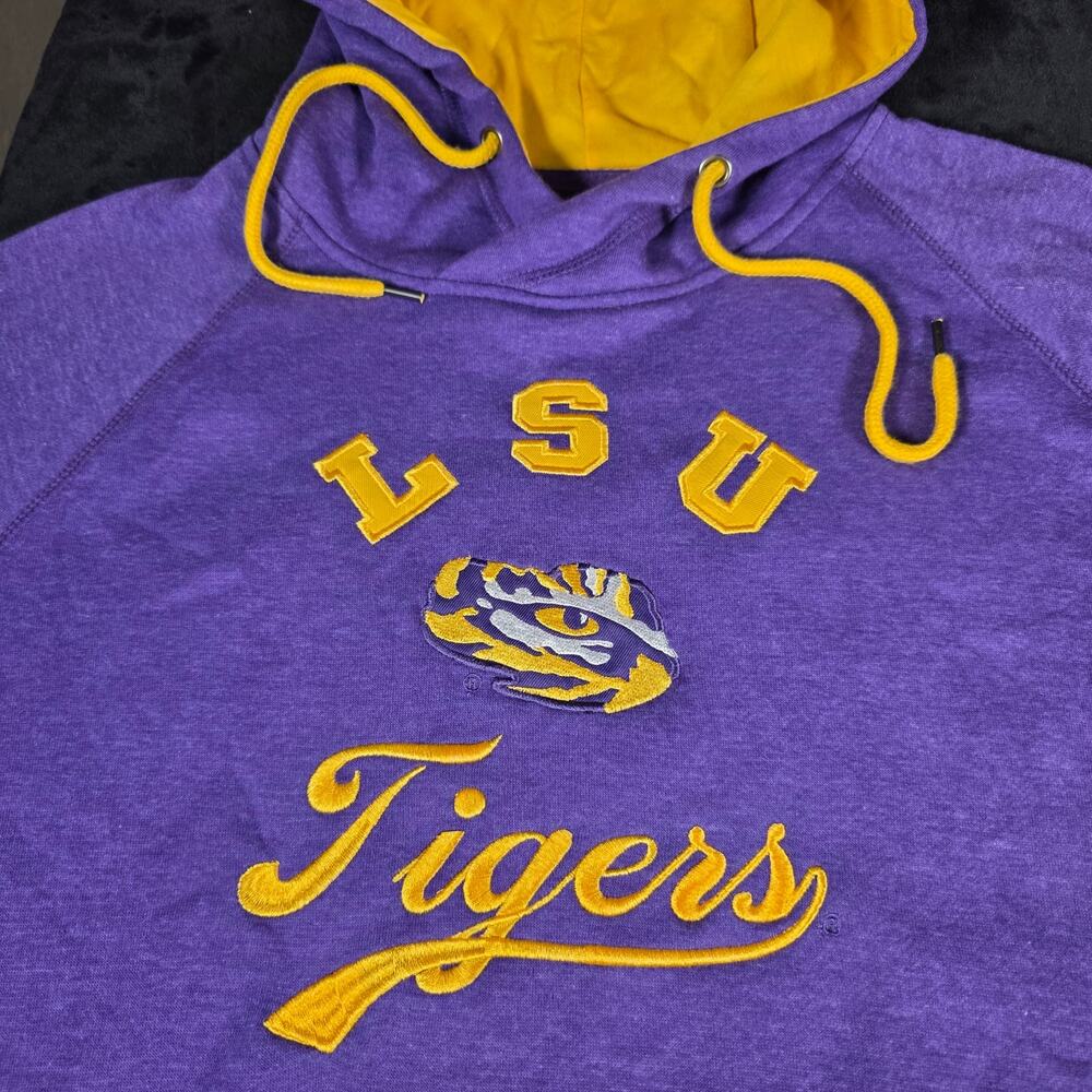 "LSU TIGERS" Stitched Gold Thread Purple Fleece Hoodie Colosseum Sz M Fan Attire